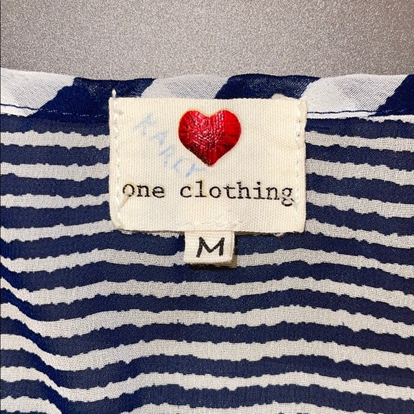 Sheer Blue and White Striped Cold Shoulder Top - Picture 7 of 7